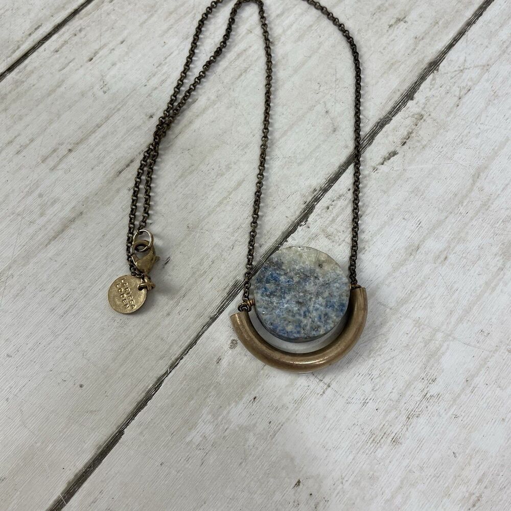 Larissa Loden Celestial Sun Moon Brass Lapis Stone Necklace Statement - Picture 7 of 8